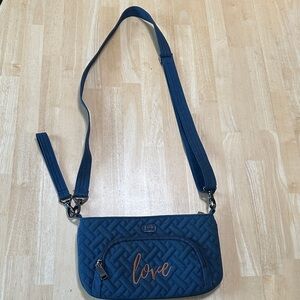 Lug Flyer Convertible Blue Crossbody Bag with Love Embroidery
